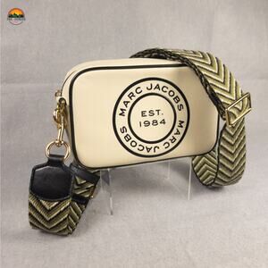 Marc Jacobs Flash Crossbody Purse Beige Olive Green Leather Woven Strap Logo